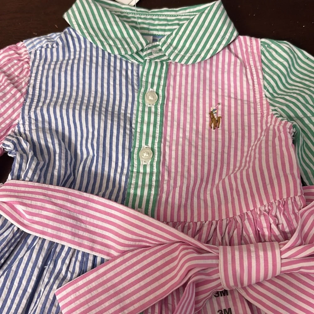 Ralph Lauren Seersucker Fun Shirtdress & Bloomer Baby Girl NWT